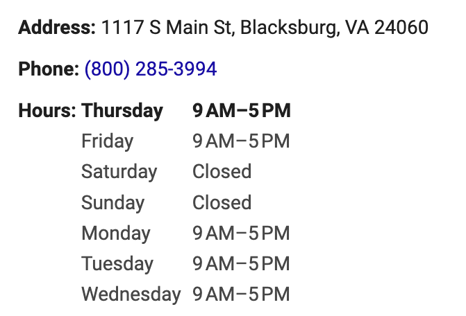 The hours on a Google Business Profile are displayed.